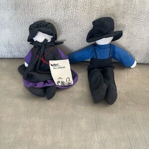 Pair of American Folk Art Handmade Cultural Amish Cloth Rag Dolls Boy And Girl